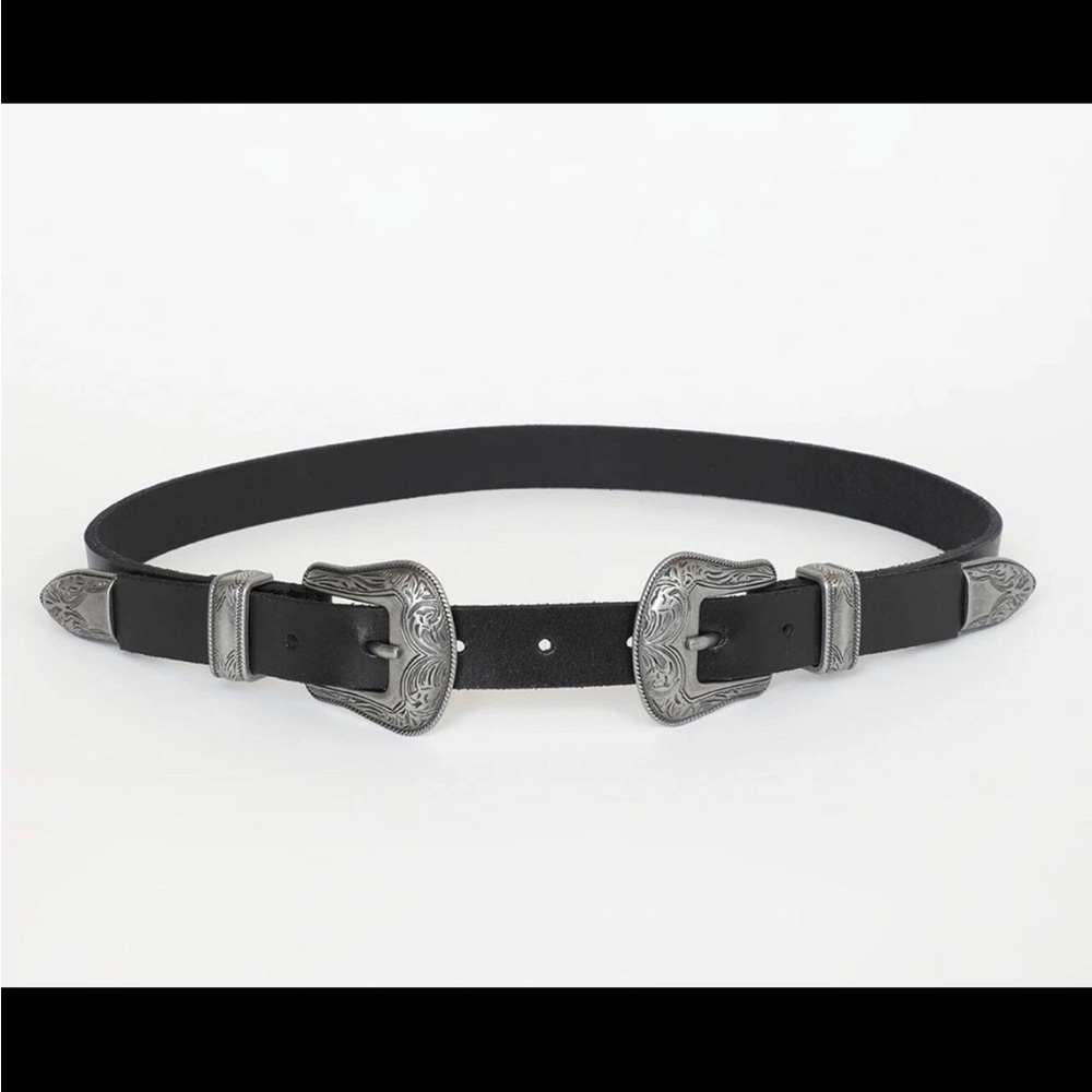 NWT MW Leather Black Belt with Silver Tone Buckles - Picture 2 of 10